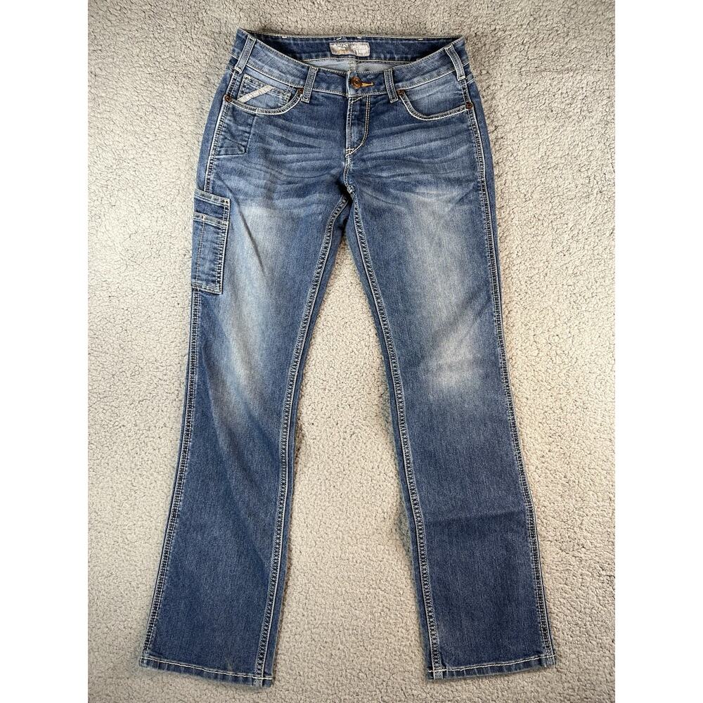 Ariat Jeans Womens 29L Blue Rebar Mid Rise Straight Leg Cargo Medium Wash Denim